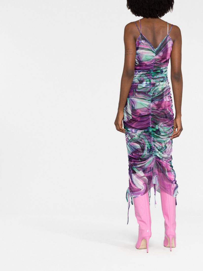 Purple Abstract Print Ruched Midi Dress