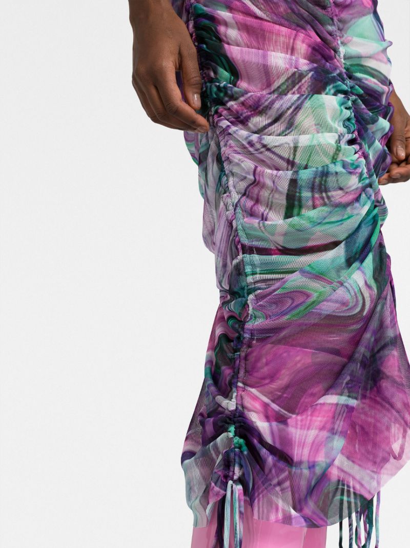 Purple Abstract Print Ruched Midi Dress