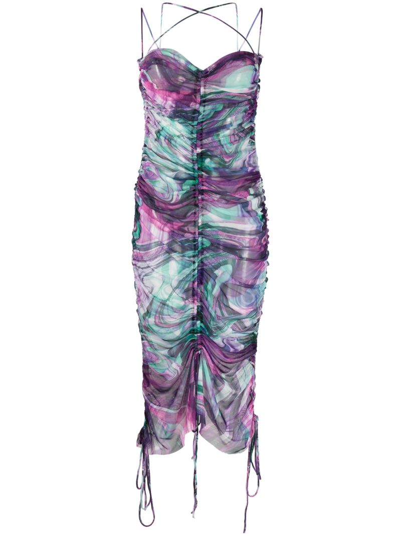 Purple Abstract Print Ruched Midi Dress