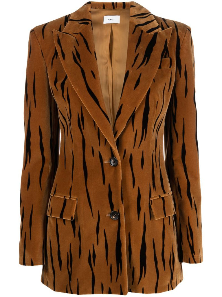 Brown Tiger Print Velvet Blazer