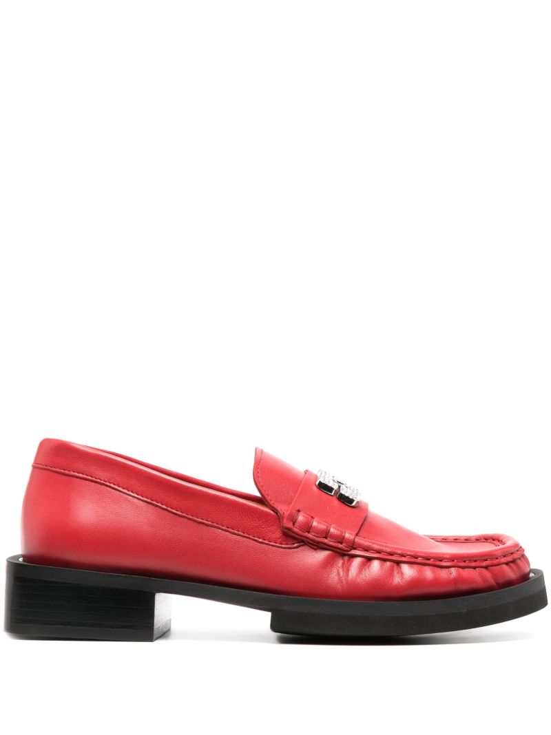 Red Crystal Logo Leather Loafers