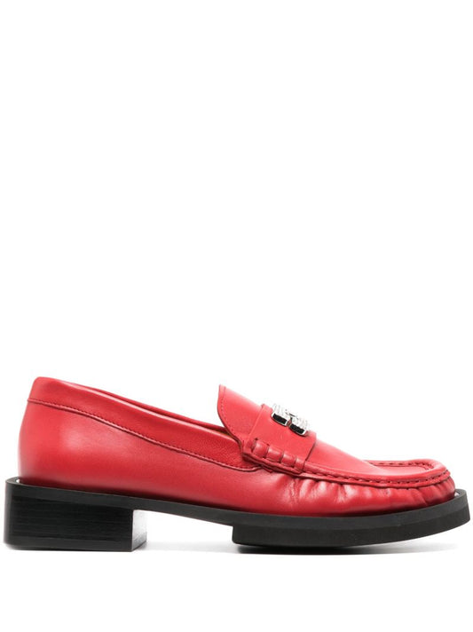 Red Crystal Logo Leather Loafers