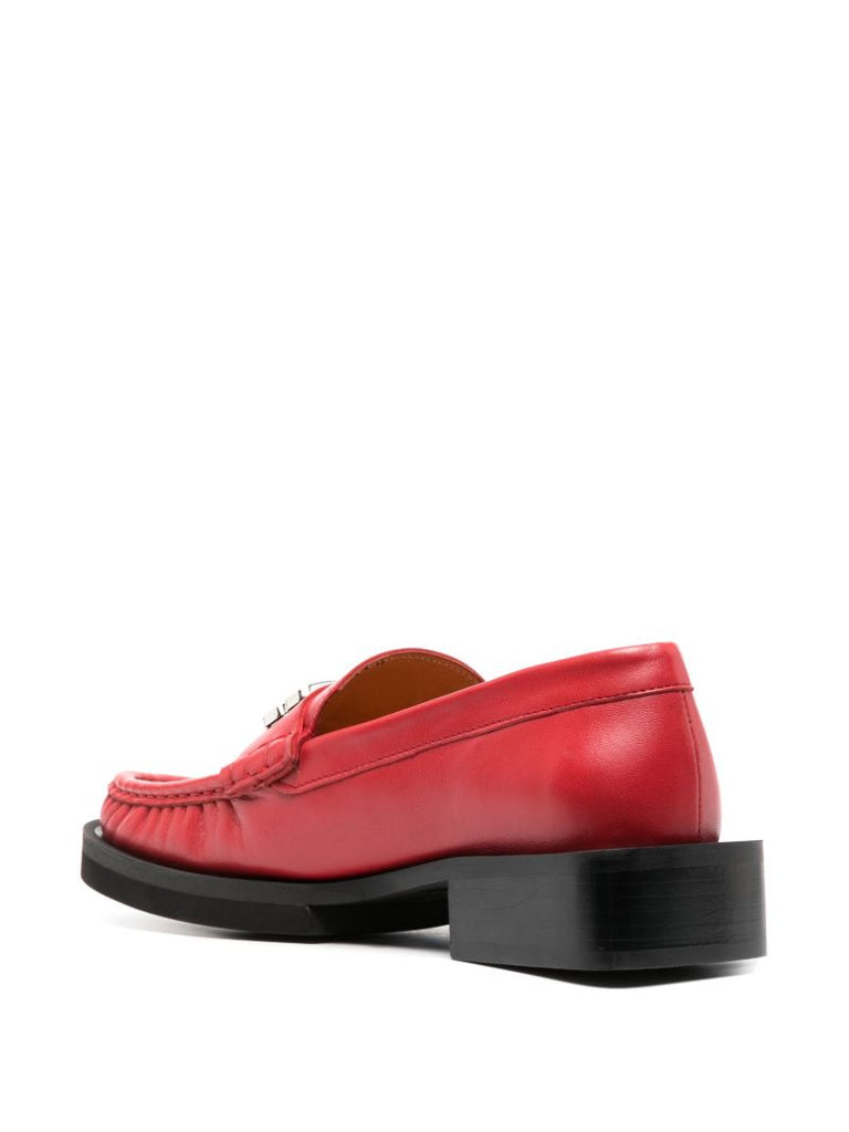 Red Crystal Logo Leather Loafers
