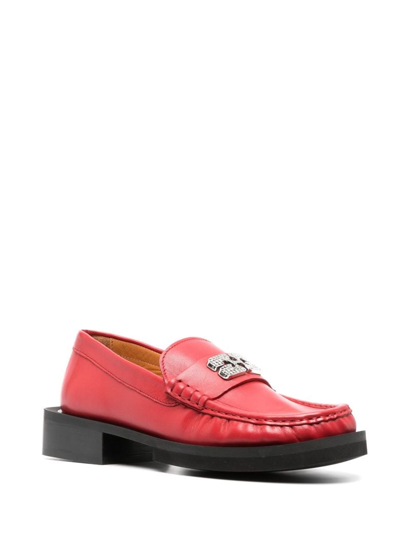 Red Crystal Logo Leather Loafers