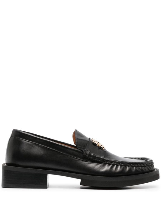 Black Logo Leather Loafers