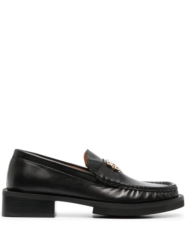 Black Logo Leather Loafers