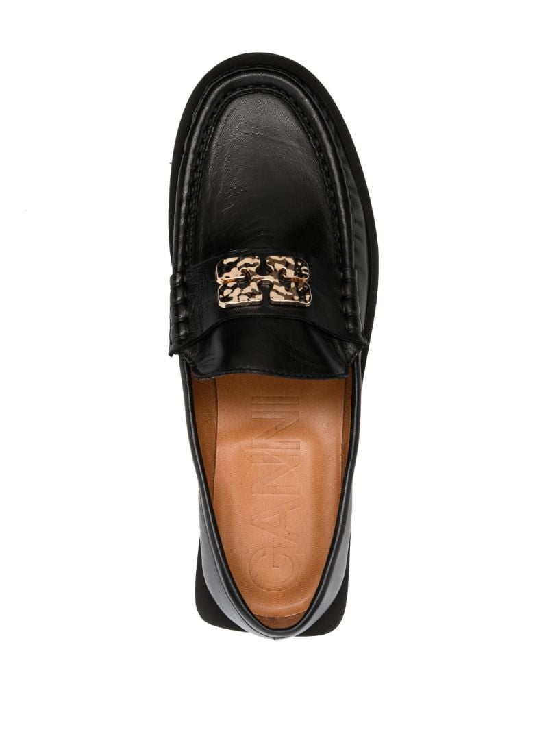Black Logo Leather Loafers
