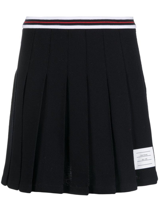Blue Pleated Cotton Mini Skirt