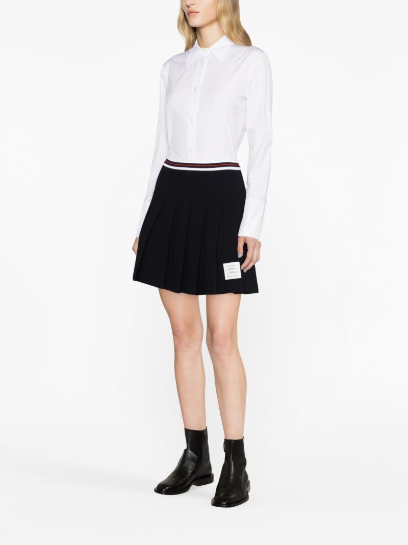 Blue Pleated Cotton Mini Skirt