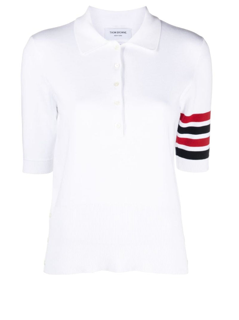White 4-bar Stripe Polo Top