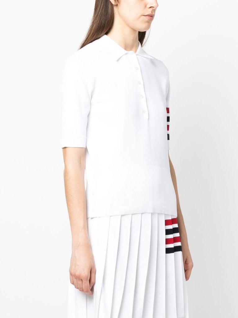 White 4-bar Stripe Polo Top