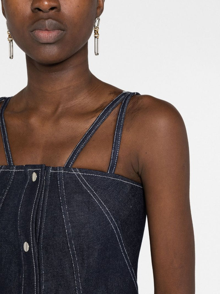 Blue Square-neck Denim Top
