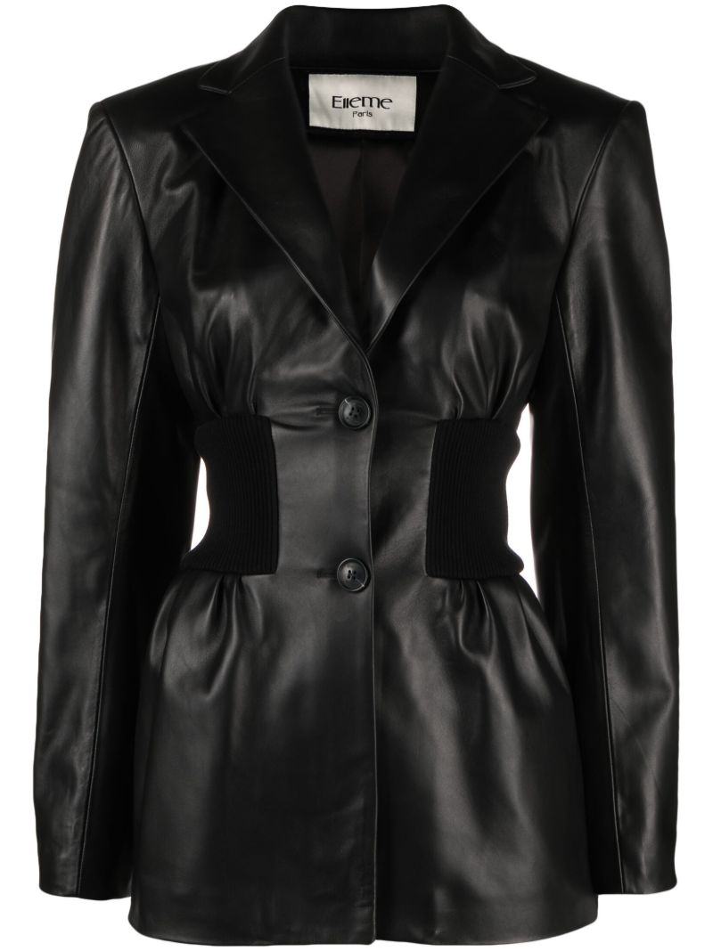 Black Ruched Leather Blazer