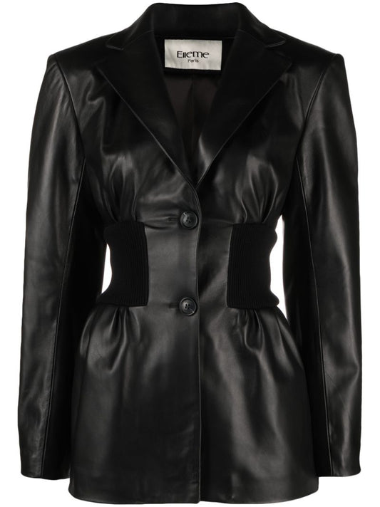 Black Ruched Leather Blazer