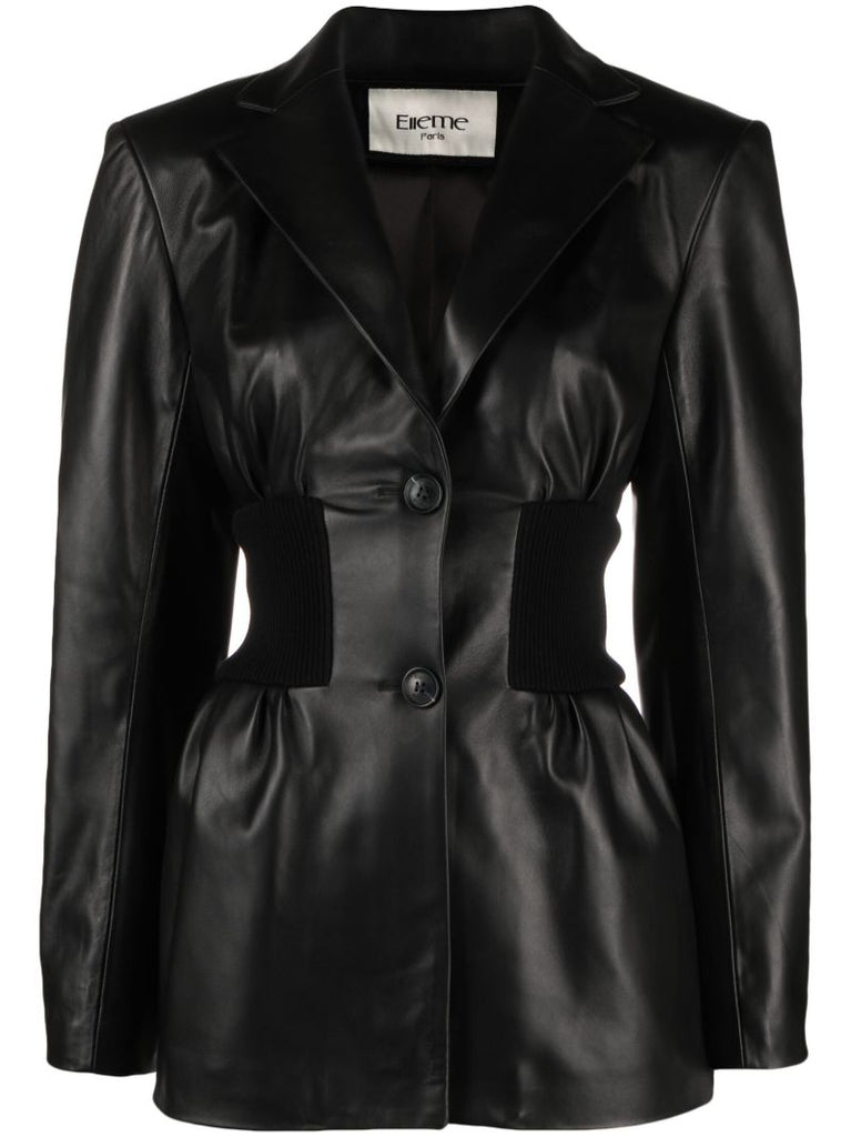 Black Ruched Leather Blazer
