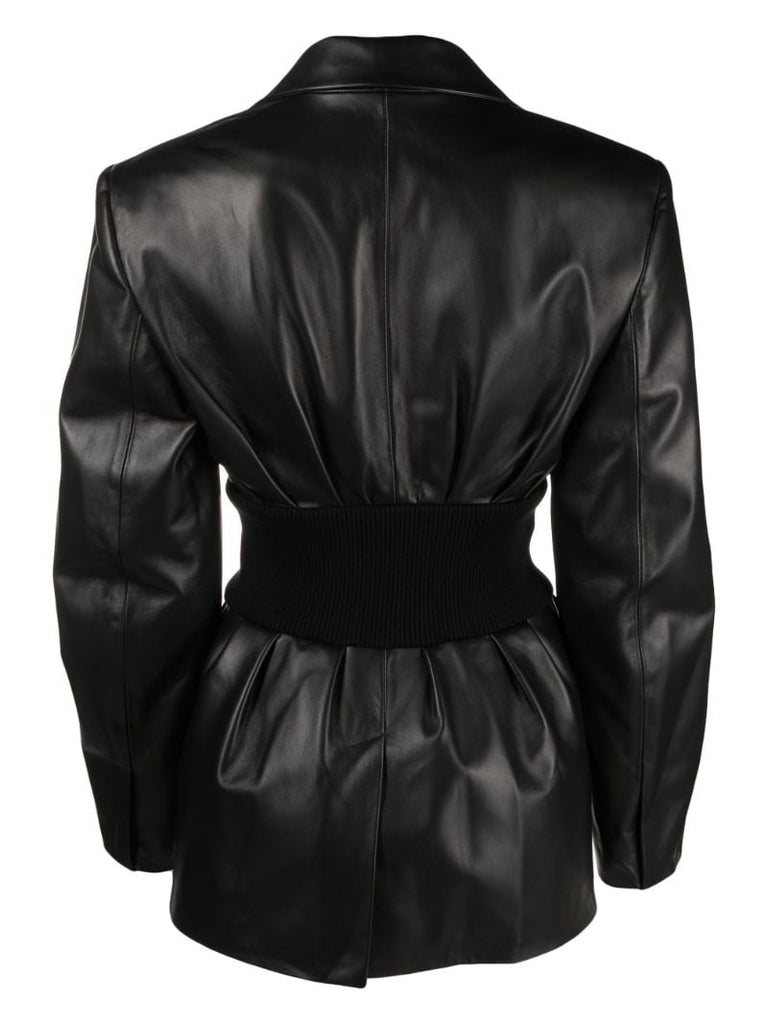 Black Ruched Leather Blazer