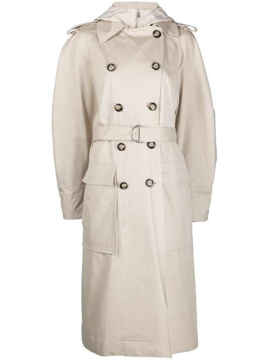 Neutral Hooded Trench Coat