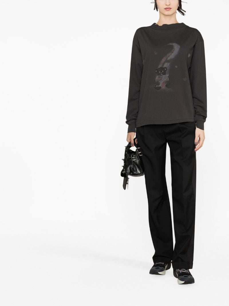 Grey Teddy Bear Print Long-sleeve T-shirt