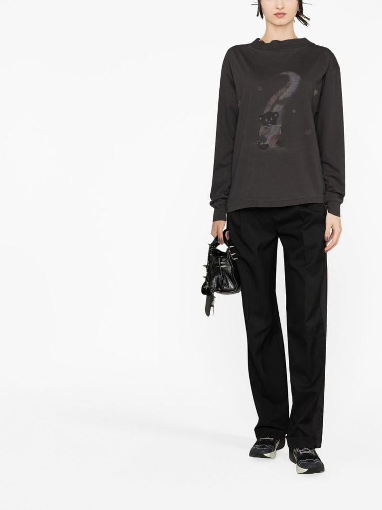 Grey Teddy Bear Print Long-sleeve T-shirt
