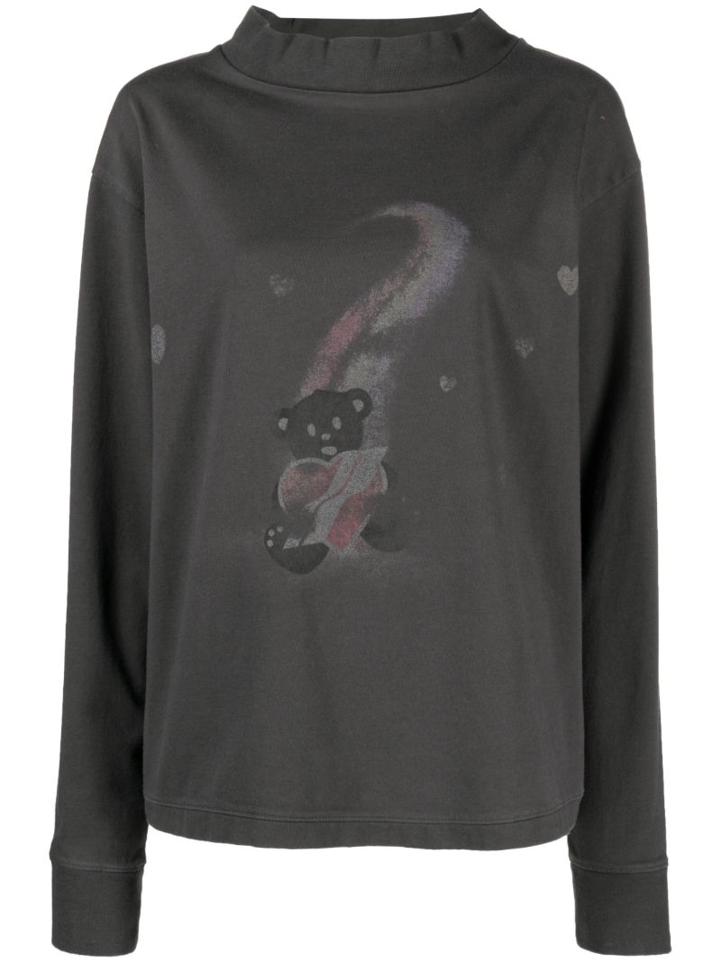 Grey Teddy Bear Print Long-sleeve T-shirt