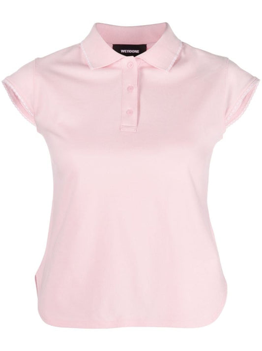 Pink Lace-trim PiquÃ_x0083_Â© Polo Top