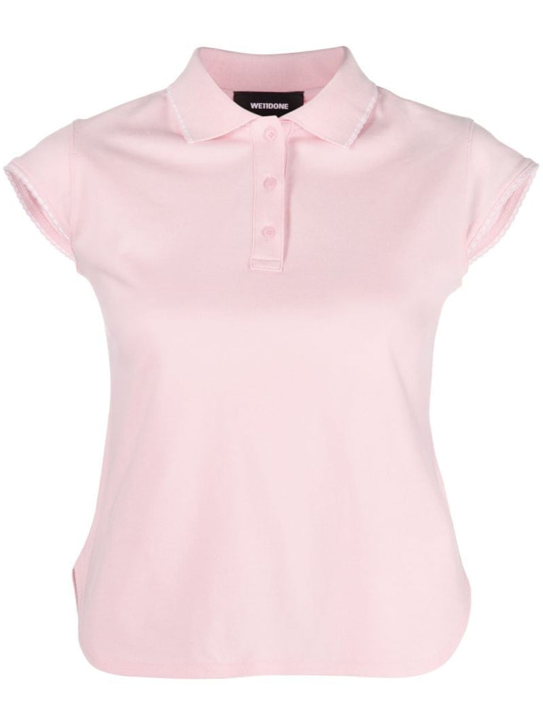 Pink Lace-trim PiquÃ_x0083_Â© Polo Top