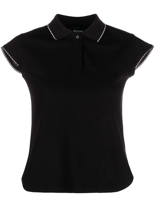 Black Picot-trim Polo Shirt