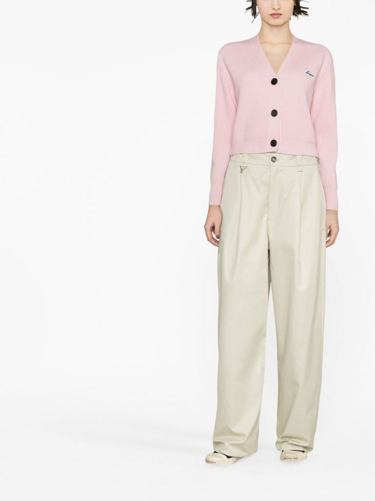 Pink Logo-patch Wool Cardigan