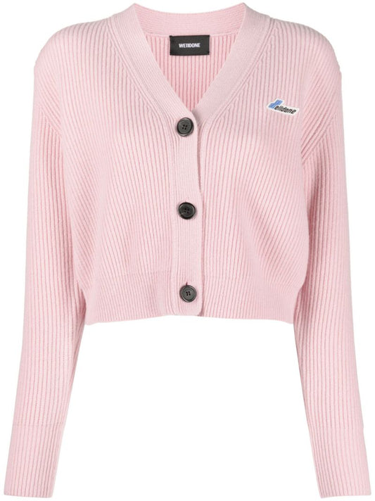Pink Logo-patch Wool Cardigan