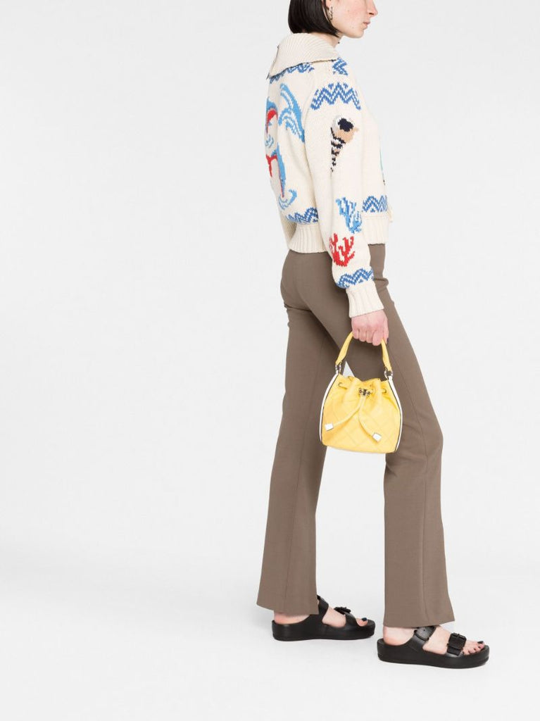 Yellow Diamond Leather Bucket Bag