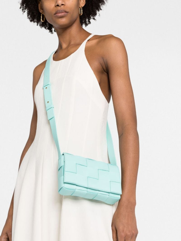 Blue Small Cassette Leather Cross Body Bag