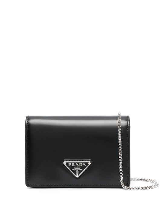 Black Triangle Logo Leather Wallet
