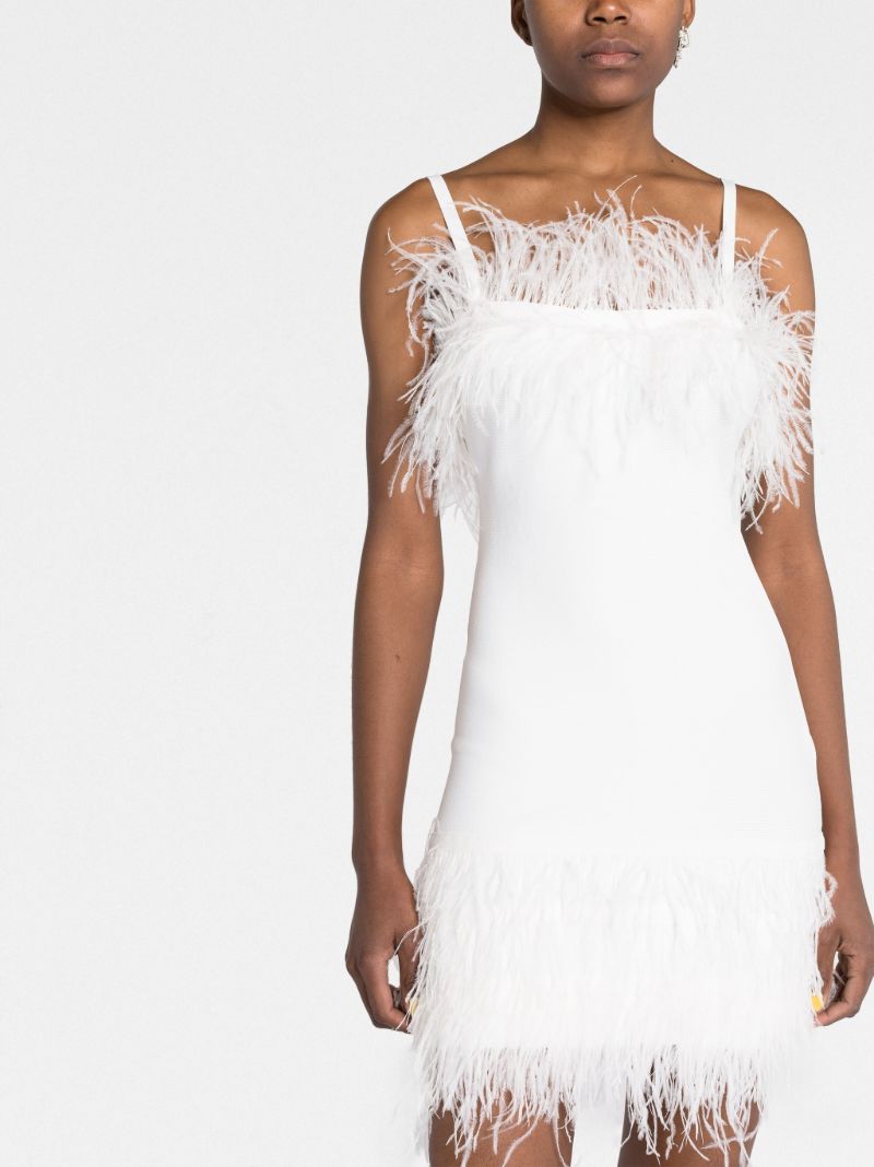 White Etta Feather-trimmed Mini Dress