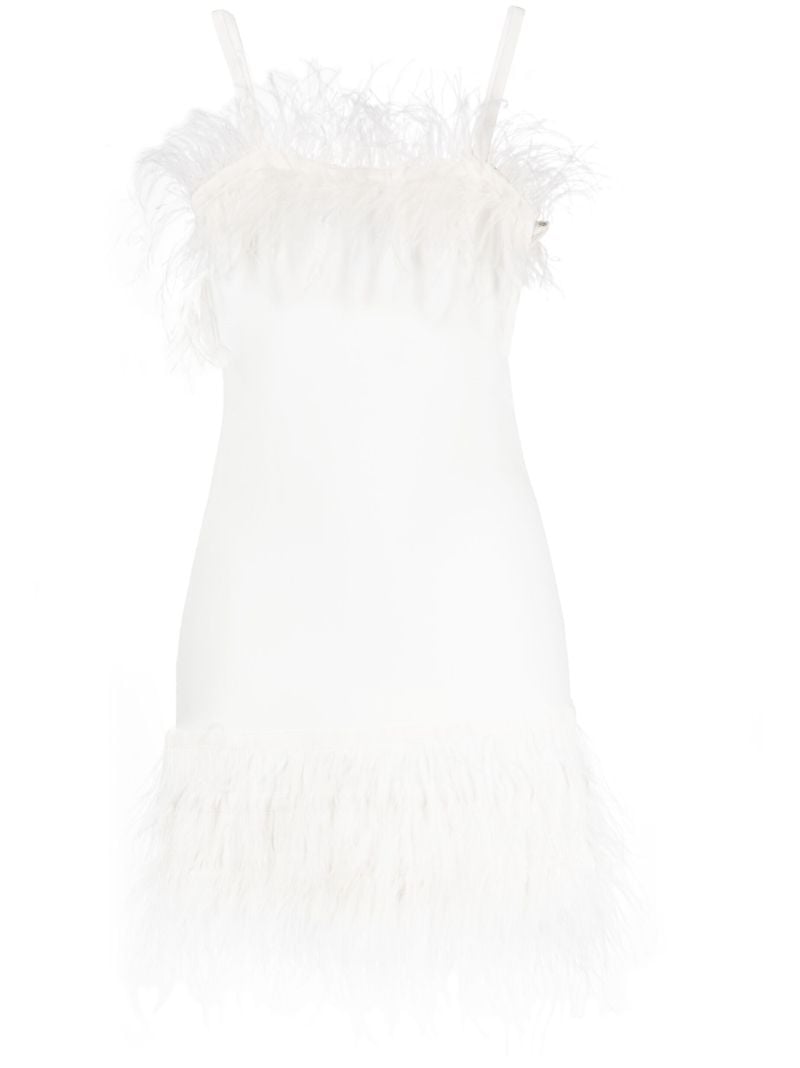 White Etta Feather-trimmed Mini Dress