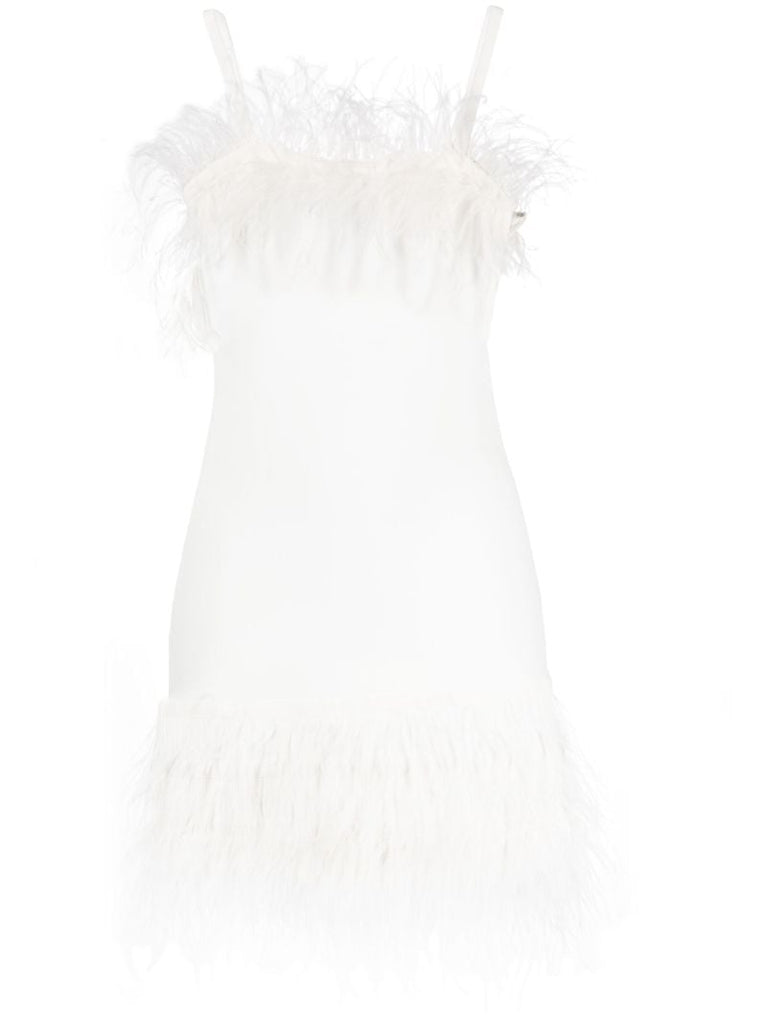 White Etta Feather-trimmed Mini Dress
