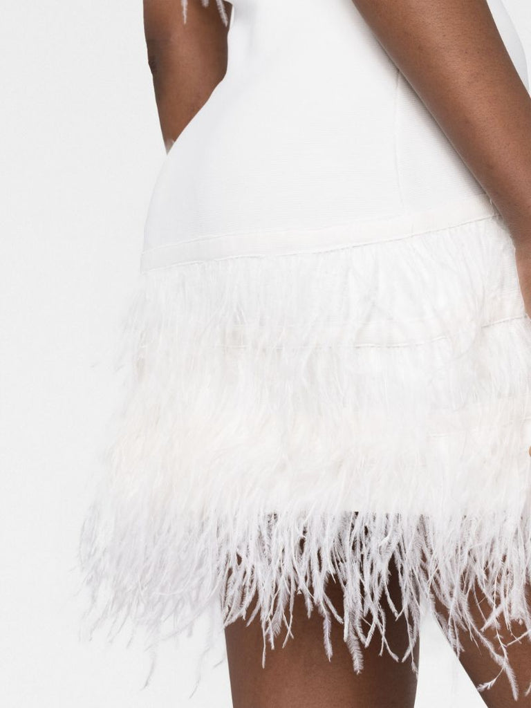White Etta Feather-trimmed Mini Dress