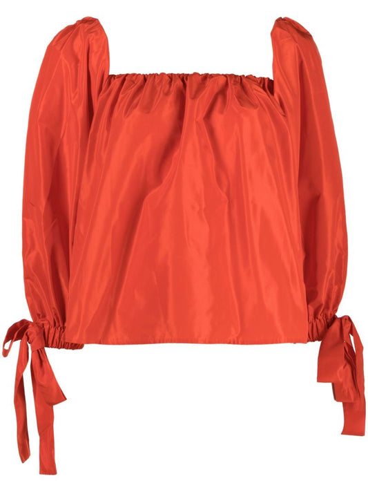 Red Colby Off Shoulder Taffeta Blouse
