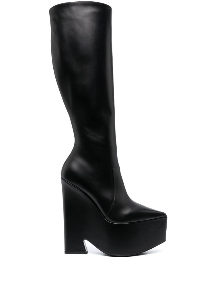 Black Tempest Leather Knee-high Platform Boots