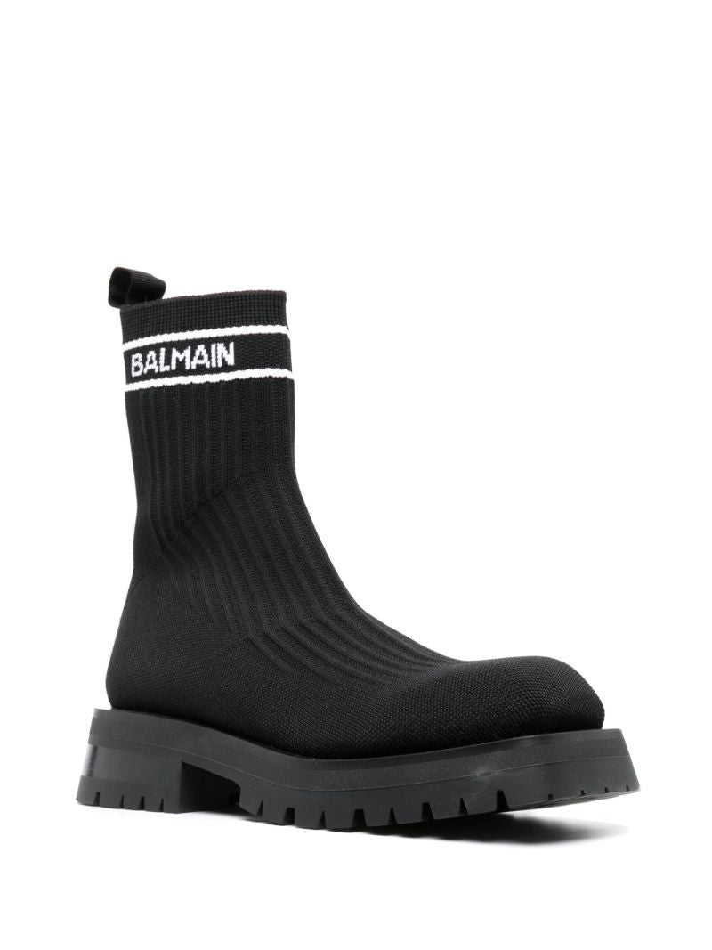 Black Logo Print Knitted Boots