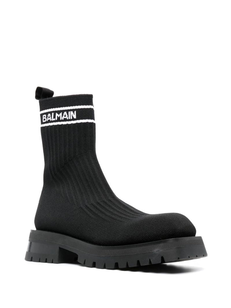 Black Logo Print Knitted Boots