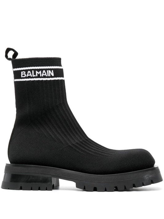 Black Logo Print Knitted Boots