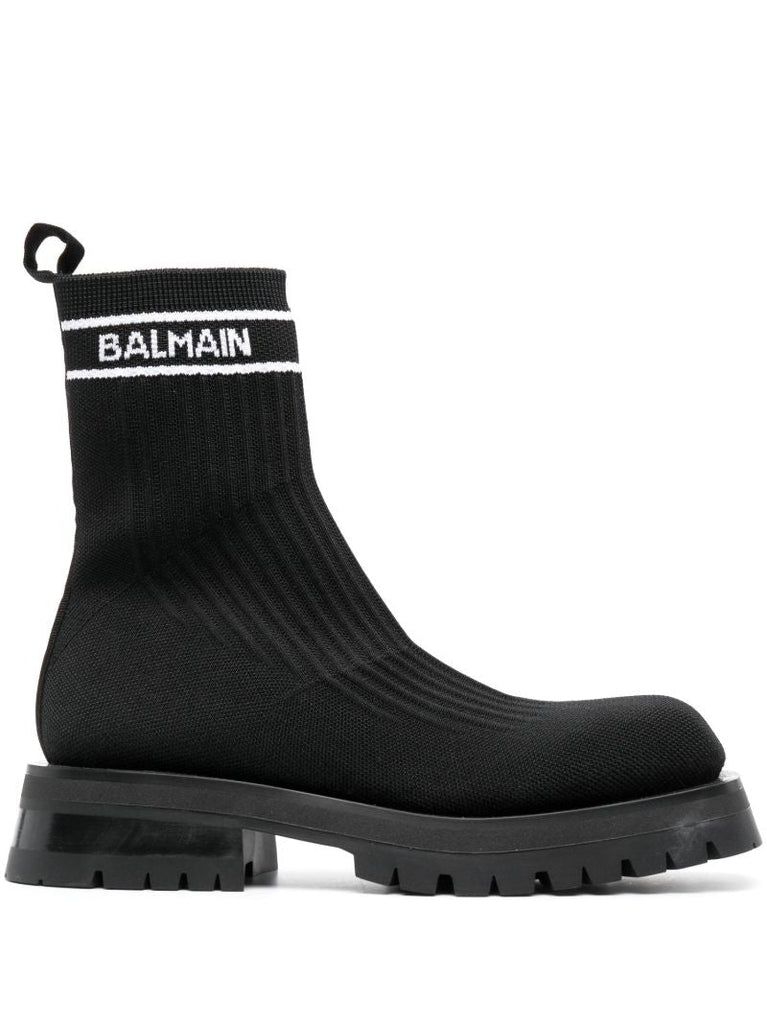 Black Logo Print Knitted Boots