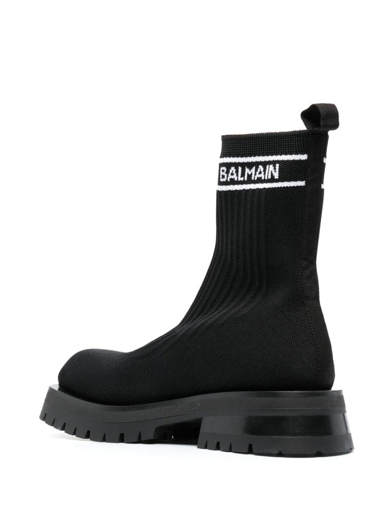 Black Logo Print Knitted Boots