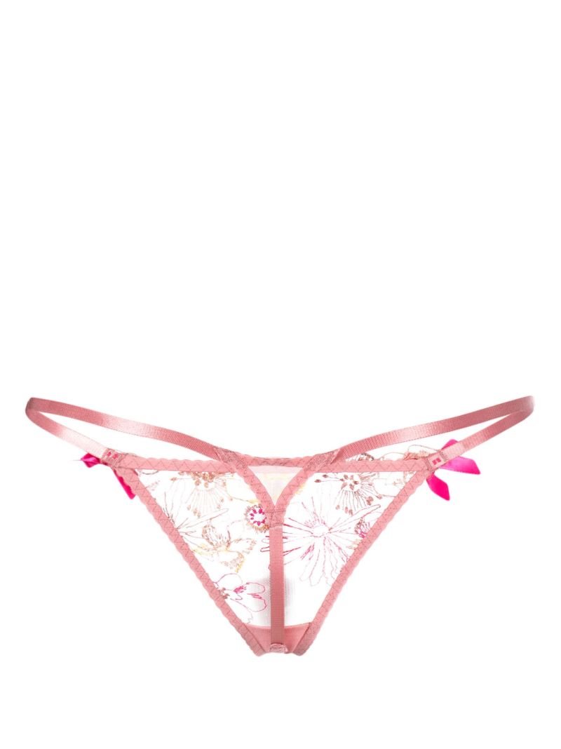 Pink Zuri Floral Embroidered Thong