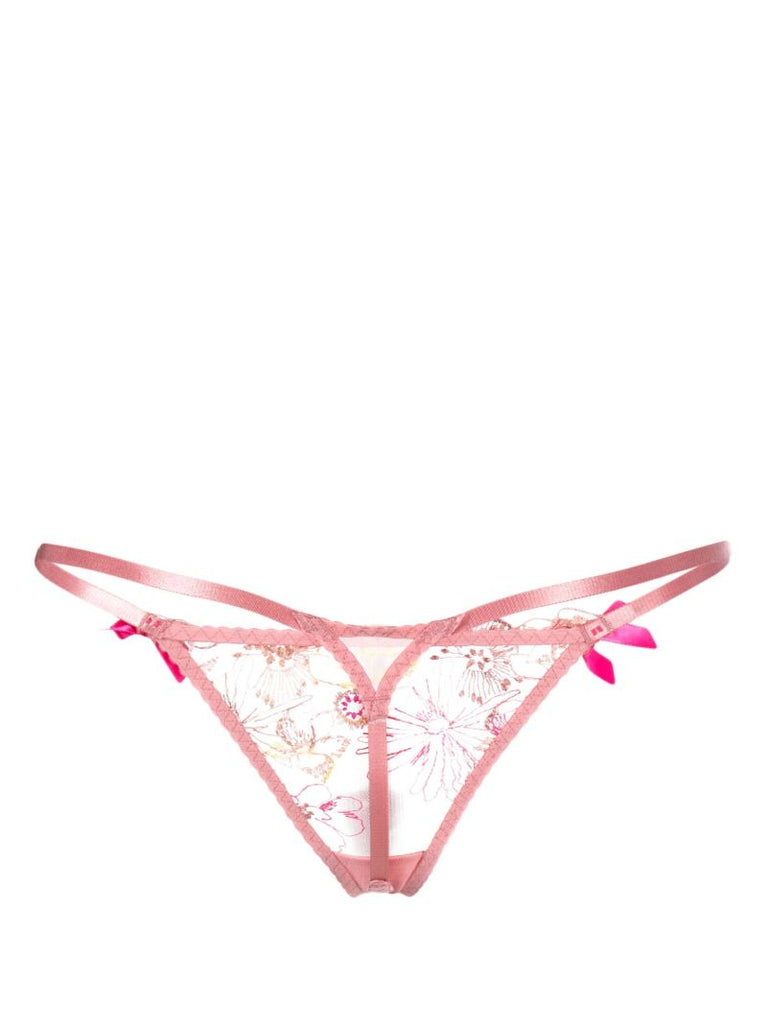 Pink Zuri Floral Embroidered Thong