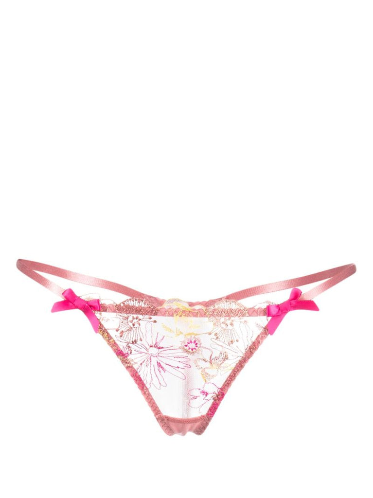 Pink Zuri Floral Embroidered Thong