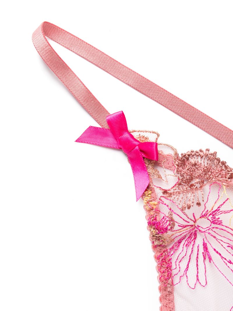 Pink Zuri Floral Embroidered Thong