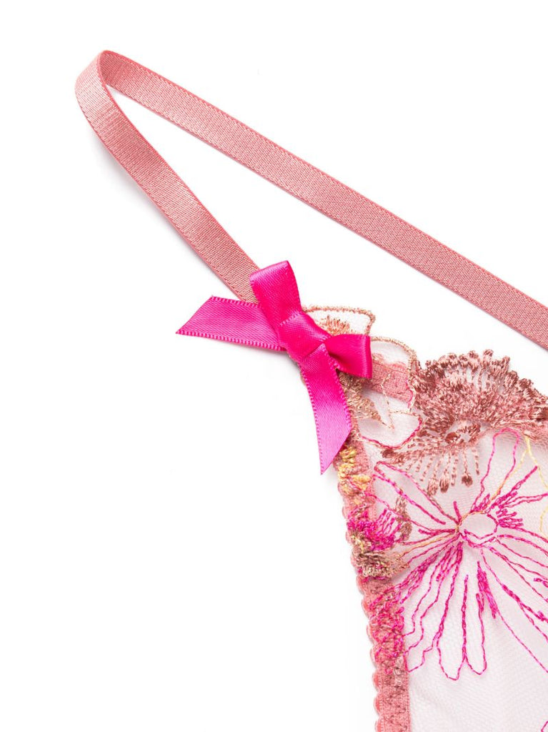 Pink Zuri Floral Embroidered Thong