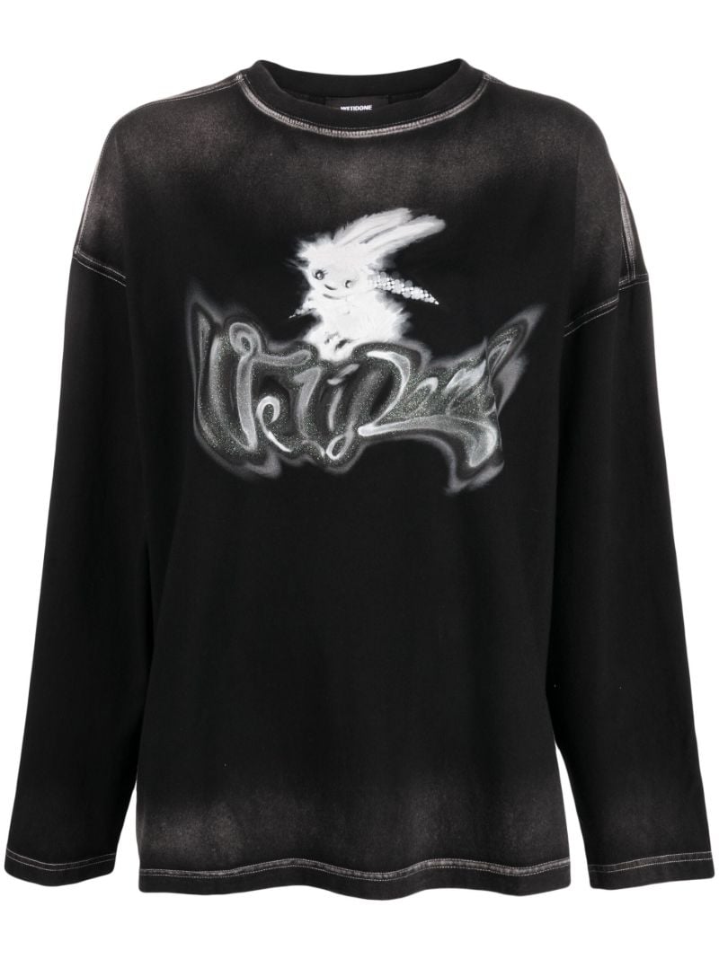 Black Monster Print Washed Cotton T-shirt