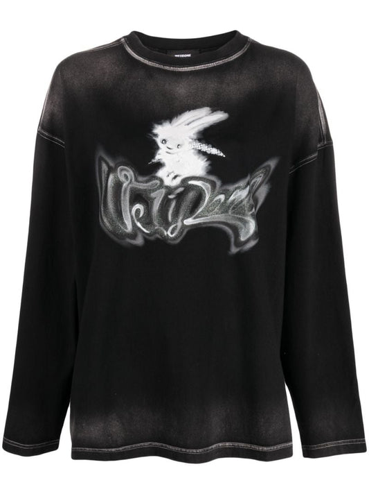 Black Monster Print Washed Cotton T-shirt